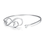 Sterling Silver Infinity Love Heart Combined Elegant Bangle Bracelet