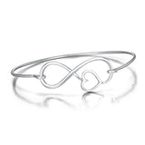 Sterling Silver Infinity Love Heart Combined Elegant Bangle Bracelet