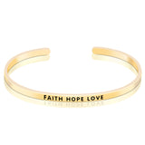 925 Sterling Silver Faith Hope Love Elegant Cuff Bracelets