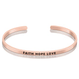 925 Sterling Silver Faith Hope Love Elegant Cuff Bracelets