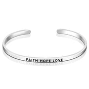 925 Sterling Silver Faith Hope Love Elegant Cuff Bracelets