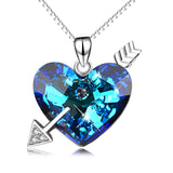 925 Sterling Silver Heart Love Cupid Arrow Blue Heart Crystals Charm Pendant with Chain