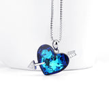 925 Sterling Silver Heart Love Cupid Arrow Blue Heart Crystals Charm Pendant with Chain