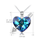 925 Sterling Silver Heart Love Cupid Arrow Blue Heart Crystals Charm Pendant with Chain