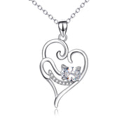 925 Sterling Silver Lovely Cat Shape Love Heart Jewelry Necklace