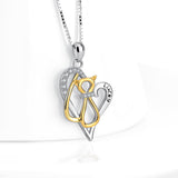 925 Sterling Silver Love Heart Yellow Gold Cat Lucky Jewel Necklace