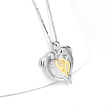 925 Sterling Silver Lovely Double Dolphin Double Gold Heart Neckalce