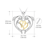 925 Sterling Silver Lovely Double Dolphin Double Gold Heart Neckalce