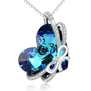 925 Sterling Silver Love Heart Blue Heart Crystals Knot Necklace