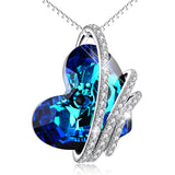 925 Sterling Silver Love Heart Blue Heart Crystals Jewelry Necklace Gift for Daughter Girlfriend