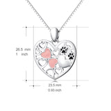 925 Sterling Silver Pink Love Heart Cute Cat  Pet Claw Charm Pendant with Chain Jewelry Necklace