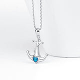 925 Sterling Silver Ship Anchor Sailors Blue Crystals Charm Pendant with Chain Jewelry Necklace