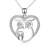 925 Sterling Silver Two Owls Night Owl Cute Lucky Animal Jewelry Necklace Charm Pendant with Chain