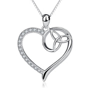 925 Sterling Silver Heart Knot Charm Pendant with Chain Shinning Zircon Jewelry Necklace