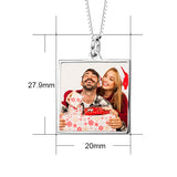 Christmas Gift- Personalized Name or Text/Color Photo in Square Pendant Necklace in Sterling Silver