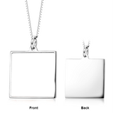 Christmas Gift- Personalized Snowman Color Photo in Square Pendant Necklace in Sterling Silver