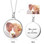 Anniversary Gift- Personalized Color Photo & Text in Round Pendant Necklace in Sterling Silver/ 14K Gold