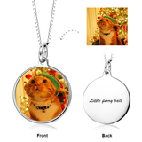 Personalized Color Photo with Name/Text in Round Pendant Necklace Adjustable 16”-20” in 14K Gold