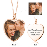 14K Gold Personalized Color Photo and Engraved in Love Heart Pendant Necklace Adjustable 16”-20”