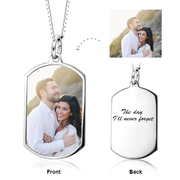 Personalized Your Color Photo and Engraved Dog Tag Necklace in Sterling Silver/ 14K Gold