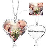 14K Gold Customize Your Color Photo and Engraved Text in Love Heart Pendant Necklace