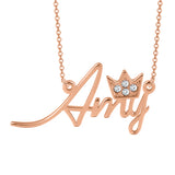 Sterling Silver Personalized "Amy"Style Crystal Inlay Name Necklace-Rose Gold Plated