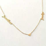 925 Sterling Silver Personalized Two Names Necklace with Heart Adjustable 16”-20”  -White Gold/Yellow Gold Plated