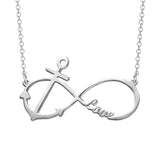 925 Sterling Silver Personalized Infinity Anchor Pendant Necklace Adjustable 16”-20"