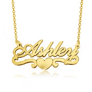 14K Gold Personalized Name Necklace With Heart Adjustable 16”-20”