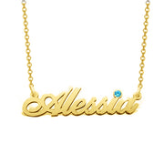 Alessia - 925 Sterling Silver Personalized Birthstone Name Necklace  Adjustable 16”-20”