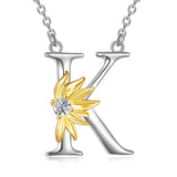 925 Sterling Silver Sunflower Initial Necklace