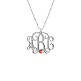 925 Sterling Silver Personalized Monogram Necklace with Crystal Adjustable 16”-20”