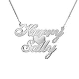 925 Sterling Silver Personalized Two Names & Heart Pendant Necklaces Adjustable Chain 16”-20”