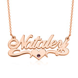 Nataler - 925 Sterling Silver Personalized Crystal Name Necklace With Underline Hearts Adjustable Chain 18”-20”