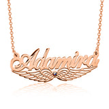 Adamira - 925 Sterling Silver/10K/14K/18K Personalized Angel Wing Crystal Name Necklace Adjustable Chain 18”-20”