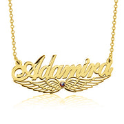 Adamira - 925 Sterling Silver/10K/14K/18K Personalized Angel Wing Crystal Name Necklace Adjustable Chain 18”-20”