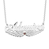 Adamira - 925 Sterling Silver/10K/14K/18K Personalized Angel Wing Crystal Name Necklace Adjustable Chain 18”-20”