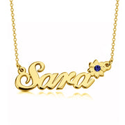 Sara - 925 Sterling Silver Personalized Crystal Flower Name Necklace Adjustable Chain 16”-20”