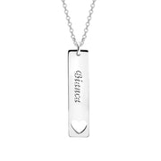 Copper/925 Sterling Silver Personalized Vertical Name Bar Necklace With Heart Adjustable 18”-20”