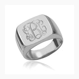 Copper/925 Sterling Silver Personalized Square Engraved Monogram Ring