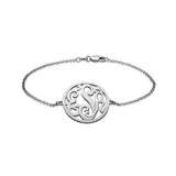 925 Sterling Silver Personalized  Circle Monogram Bracelet Length Adjustable 6”-7.5”