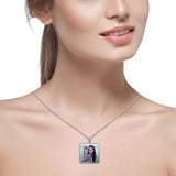 925 Sterling Silver Personalized Square Color Engraved Photo Necklace Adjustable 16”-20”