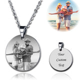 925 Sterling Silver  Personalized Circle Engraved Photo Necklace Adjustable 16”-20”