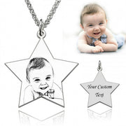 925 Sterling Silver  Personalized Pentagram Engraved Photo Necklace Adjustable 16”-20”