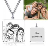 925 Sterling Silver  Personalized Square Engraved Photo Necklace Adjustable 16”-20”