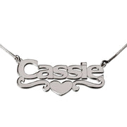 925 Sterling Silver Personalized Middle Heart & Swirl Name Necklace Adjustable 16”-20”