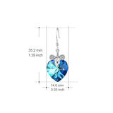 925 Sterling Silver Lovely Bow-Knot Ocean Heart Drop Earrings