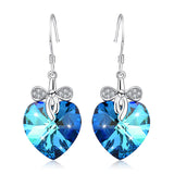 925 Sterling Silver Lovely Bow-Knot Ocean Heart Drop Earrings