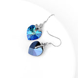 925 Sterling Silver Lucky Clover Blue Heart Crystals Drop Earrings