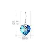 925 Sterling Silver Infinity Blue Ocean Heart Crystals Drop Earrings